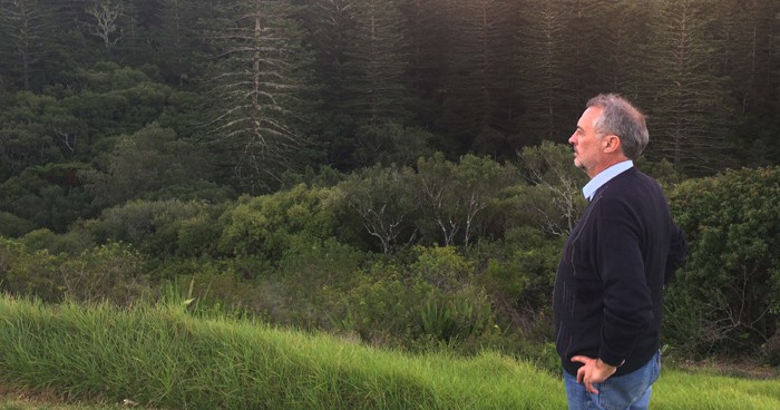 Ray Nias on the lookout for the once elusive green parrot on Norfolk Island.