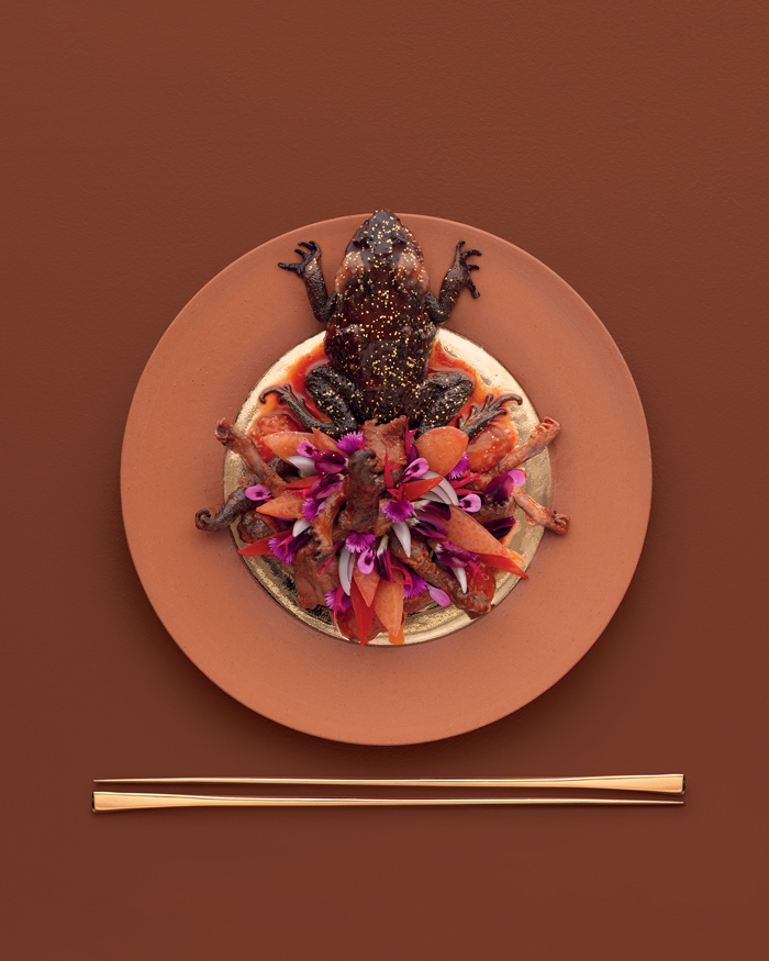Sweet and sour cane toad legs by David McMahon from Eat the Problem by Kirsha Kaechele. Photo: Mitch Osborne